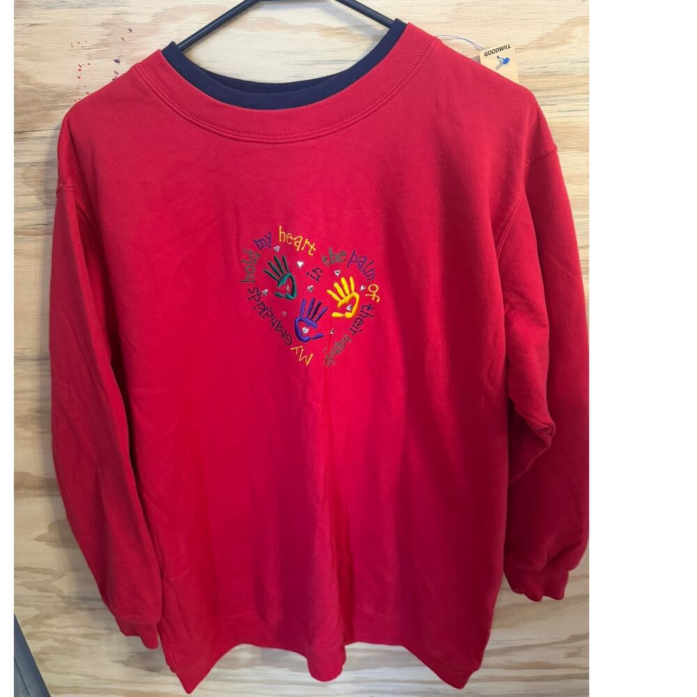 Women's VTG Grandkids‎ Sweater XL Embroidered Handprint Graphic